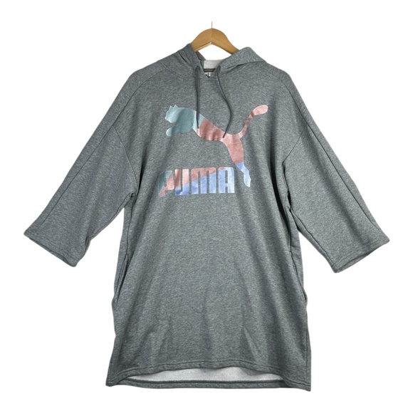 Puma Women's Heather Glam Oversized Hooded‎ Gray Dress Size Medium - Picture 1 of 9